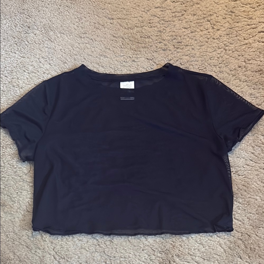 Wild Fable Mesh Black Short Sleeve crop top